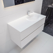 MONDIAZ VICA Ensemble de meuble salle de bain - 100cm - 2 tiroirs - lavabo Moon à droite - 1 trou de robinet - solid surface talc SW409784