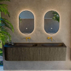Mondiaz KURVE Ensemble de meuble de salle de bains - 175x46x40cm - 2 tiroirs - 1 porte - vasque solid surface - double / droite - sans trou de robinet - Shadow SW1414302