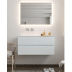 Mondiaz VICA ensemble de meuble de salle de bain - 100cm - meuble sous-vasque argile - 2 tiroirs - lavabo lune gauche - sans trou de robinet - miroir LED - version XL 60cm de haut SW1097893