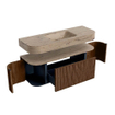 MONDIAZ THOR-DLUX 130cm badmeubel ronding links + rechts kleur Walnut met 1 lade en 2 deuren. Vrijhangende wastafel CLOUD Midden zonder kraangat kleur Arena. SW1463801