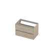 INK Wastafelonderkast - 80x45x52cm - 2 lades - greeploos - met houten keerlijst - MFC - Ivoor eiken SW798463