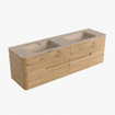 Mondiaz CIRO-DLUX Meuble de salle de bains - 160x45x50cm - Plan vasque solid surface Arena - 2 bacs Double - sans trous de robinetterie - 4 tiroirs - Chêne SW1531354