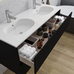 Adema Chaci Ensemble de meuble - 120x46x57cm - 2 vasques ovales en céramique blanche - 2 trous de robinet - 2 tiroirs - armoire de toilette - noir mat SW826903