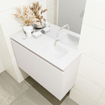 MONDIAZ OLAN Kit lave-mains - 80x30x40cm - 0 trou de robinet - 1 tiroir - lin mat - lavabo à droite - Solid Surface Blanc SW473401