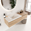 Mondiaz bukla ensemble de meubles de bain 140x45x34cm 0 robinetterie lavabo gauche solid surface talc sans poignée 2 tiroirs avec fermeture douce mélamine chêne lavé SW704774