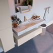 Mondiaz ALAN-DLUX Ensemble de meuble - 120cm - meuble Linen mat - 1 tiroir - Lavabo Cloud Frappe suspendu - vasque Centre - 1 trou de robinet SW805427