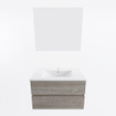 Mondiaz VICA ensemble de meuble de salle de bain - 80cm - meuble sous-vasque marron clair gris - 2 tiroirs - lavabo denia milieu - 1 trou de robinet - couleur Blanc Brillant - miroir LED - version XL 60cm haut SW1092025