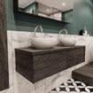 ENSEMBLE DE MEUBLE MONDIAZ LUSH - 120cm - 2 tiroirs - lavabo BARCO - 2 lavabos - 2 trous de robinet - marron foncé SW409600