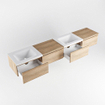 MONDIAZ BUKLA 240cm badmeubel met module 60 rechts kleur Washed Oak met 4 lades. Wastafel CLOUD dubbel 0 kraangaten kleur Talc. SW1382262