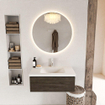 Mondiaz BUKLA Ensemble de meuble salle de bain - 80x45x34cm - 1 trou de robinet - lavabo centré - solid surface - Talc - sans poignée - 1 tiroir - Mélamine - Marron foncé SW704855