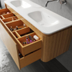 Royal Plaza Terra Ensemble meuble de salle de bains - 140x46.2x46cm - vasque en solid surface blanc mat - 2 vasques - sans trous de robinet - 4 tiroirs - sandwood (chêne clair) SW1447036