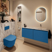 MONDIAZ TURE-DLUX 120cm meuble de toilettes Jeans. EDEN lavabo Glace position droite. Sans trou de robinet. SW1103334