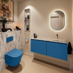MONDIAZ TURE-DLUX Meuble toilette - 120cm - Jeans - EDEN - vasque Glace - position droite - sans trou de robinet SW1103334