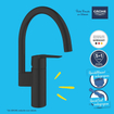 Grohe Start QuickFix Robinet de cuisine - 18.3cm - bec C - rotatif - Noir mat SW1126653