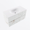 Mondiaz VICA ensemble de meuble de salle de bain - 90cm - meuble sous-vasque carrara - 2 tiroirs - lavabo moon milieu - 1 trou de robinet - version haute de 60cm - talc SW1083438