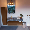 Mondiaz ALAN-DLUX Ensemble de meuble - 130cm - meuble Rust mat - 1 tiroir - Lavabo Cloud Lava suspendu - vasque Gauche - 1 trou de robinet SW808281