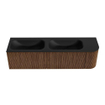 MONDIAZ KURVE 165cm Meuble salle de bain avec module 25 D - couleur Walnut - 2 tiroirs - 1 porte - vasque BIG SMALL double / gauche - sans trous de robinet - Urban SW1138541