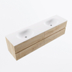 Mondiaz VICA Ensemble de meuble de salle de bains - 180x50x45cm - 4 tiroirs - Vasque talc - double lavabo - sans trou de robinet - Chêne lavé SW961728