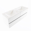 Mondiaz VICA-DLUX ensemble de meuble de salle de bain - 130cm - meuble sous-vasque talc - 4 tiroirs - lavabo encastré cloud double - 2 trous de robinet - version haute de 60cm - ostra SW1087167