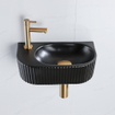 QeramiQ Fuente Ensemble de lavabo - 40x21.5x12cm - gauche - strié - demi-rond - 1 trou de robinet - céramique - robinet de lave-mains en laiton brossé - bonde - siphon abaissé - noir mat SW1233026