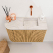 Mondiaz JOYA-DLUX 61.6cm toiletmeubel - ronding links kleur Oak - Wastafel FAYE positie Rechts Zonder kraangat kleur Ostra. SW1422249