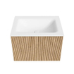 MONDIAZ KURVE 60cm Meuble salle de bain - couleur Oak - 1 tiroir - vasque CLOUD centre - sans trous de robinet - Talc SW1138124