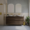Saniclass Holz Pure Meuble de salle de bains sous lavabo - 160x45x60cm - 4 tiroirs - Chêne charcoal SW1420793