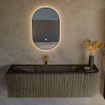 Mondiaz KURVE Ensemble de meuble de salle de bains - 145x46x40cm - 1 tiroir - 1 porte - lavabo solid surface - gauche - 1 trou de robinet - Shadow SW1414275
