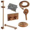 Brauer Copper Carving Douche pluie encastrable - thermostatique - boutons poussoirs - SET 67 - pommeau 20cm - bras mural droit - douchette 3 jets - flexible - barre curseur intégrée - Cuivre brossé PVD SW925579