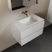 Mondiaz AIVY Ensemble de meuble - 80x45x50cm - 0 trous de robinet - 1 vasque Urban Solid surface - Centre - 2 tiroirs - avec armoire de toilette - MDF Talc SW892145