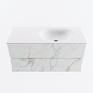 Mondiaz VICA Ensemble de meuble de salle de bain - 100cm - meuble sous-vasque carrara - 2 tiroirs - lavabo moon droite - sans trous de robinet - version haute de 60cm - talc SW1083496