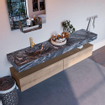 Mondiaz ALAN-DLUX Ensemble de meuble - 200cm - meuble Washed Oak mat - 2 tiroirs - Lavabo Cloud Lava suspendu - vasque Gauche - 1 trou de robinet SW808919