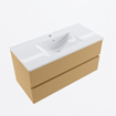 Mondiaz VICA Ensemble de meuble de salle de bain - 100cm - meuble sous-vasque oro - 2 tiroirs - lavabo denia milieu - 1 trou de robinet - version haute de 60cm - blanc brillant SW1080261