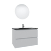 Adema Chaci Meuble salle de bain - 80x46x55cm - 1 vasque en céramique noire - sans trou de robinet - 2 tiroirs - miroir rond avec éclairage - blanc mat SW816276