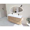 HR Infinity XXL ensemble de meubles de salle de bain 3d 140 cm 2 vasques en céramique kube blanc 2 trous de robinet 4 tiroirs chêne français SW863529