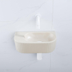 QeramiQ Fuente Fonteinset - 40x21.5x12cm - geribbeld - halfrond - zonder kraangat - keramiek - fonteinkraan wit mat - afvoerplug - verlaagd sifon - beige SW1233097