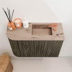 Mondiaz JOYA-DLUX Meuble de toilette 61,6cm - arrondi gauche couleur Shadow - Vasque FAYE position Droite 1 trou de robinet couleur Arena. SW1424824
