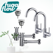 FugaFlow Eccelente Sobrado Kit robinet lavabo - pour double vasque - robinet haut - bec rotatif - bonde non-obturable - siphon design bas - Chrome brillant SW1124230