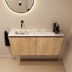 MONDIAZ TURE-DLUX Meuble WC 100 cm Washed Oak. Lavabo EDEN Glace position à gauche. Sans trou de robinet. SW1103609