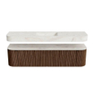 MONDIAZ THOR-DLUX 180cm badmeubel ronding links + rechts kleur Walnut met 2 lades en 2 deuren. Vrijhangende wastafel CLOUD Midden 1 kraangat kleur Ostra. SW1465968