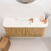 Mondiaz JOYA 93.2cm toiletmeubel - ronding links en rechts kleur Oak - Wastafel FAYE positie Midden 1 kraangat kleur Talc. SW1421225