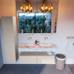 Mondiaz ALAN-DLUX Ensemble de meuble - 120cm - meuble Linen mat - 2 tiroirs - Lavabo Cloud Glace suspendu - vasque Gauche et droite - 0 trous de robinet SW805807