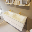 Mondiaz VICA-DLUX ensemble de meuble de salle de bain - 130cm - meuble sous-vasque talc - 2 tiroirs - lavabo encastré cloud double - 2 trous de robinet - version haute de 60cm - opalo SW1090191