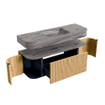 MONDIAZ THOR-DLUX 130cm badmeubel ronding links + rechts kleur Oak met 1 lade en 2 deuren. Vrijhangende wastafel CLOUD Midden 1 kraangat kleur Sombra. SW1464034