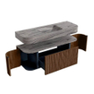 MONDIAZ THOR-DLUX 130cm badmeubel ronding links + rechts kleur Walnut met 1 lade en 2 deuren. Vrijhangende wastafel CLOUD Midden zonder kraangat kleur Sombra. SW1464058
