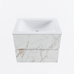 Mondiaz VICA ensemble de meuble de salle de bain - 60cm - meuble sous-vasque carrara - 2 tiroirs - lavabo cloud milieu - 1 trou de robinet - version haute de 60cm - talc SW1084930