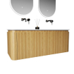 Royal Plaza Terra Badkamermeubelset - 120x46.2x46cm - solid surface wastafel wit mat - 2 wasbakken - zonder kraangaten - 2 lades - sandwood (licht eiken) SW1447032
