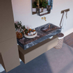Mondiaz ALAN-DLUX Ensemble de meuble - 120cm - meuble Smoke mat - 1 tiroir - Lavabo Cloud Lava suspendu - vasque droite - 0 trous de robinet SW807983