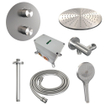 BRAUER Brushed Carving douche de pluie encastrée thermostatique - 3 voies - rond - set 84 - pomme de douche 30cm - bras de plafond - pommeau de douche 3 jets - flexible de douche - coude mural - acier inoxydable brossé PVD SW1159164