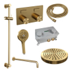 BRAUER Stripe Thermostatische Inbouw Regendouche - drukknoppen - 25cm douchekop - gebogen muurarm - 3-standen handdouche - doucheslang - geïntegreerde glijstang - goud geborsteld PVD SW1435202